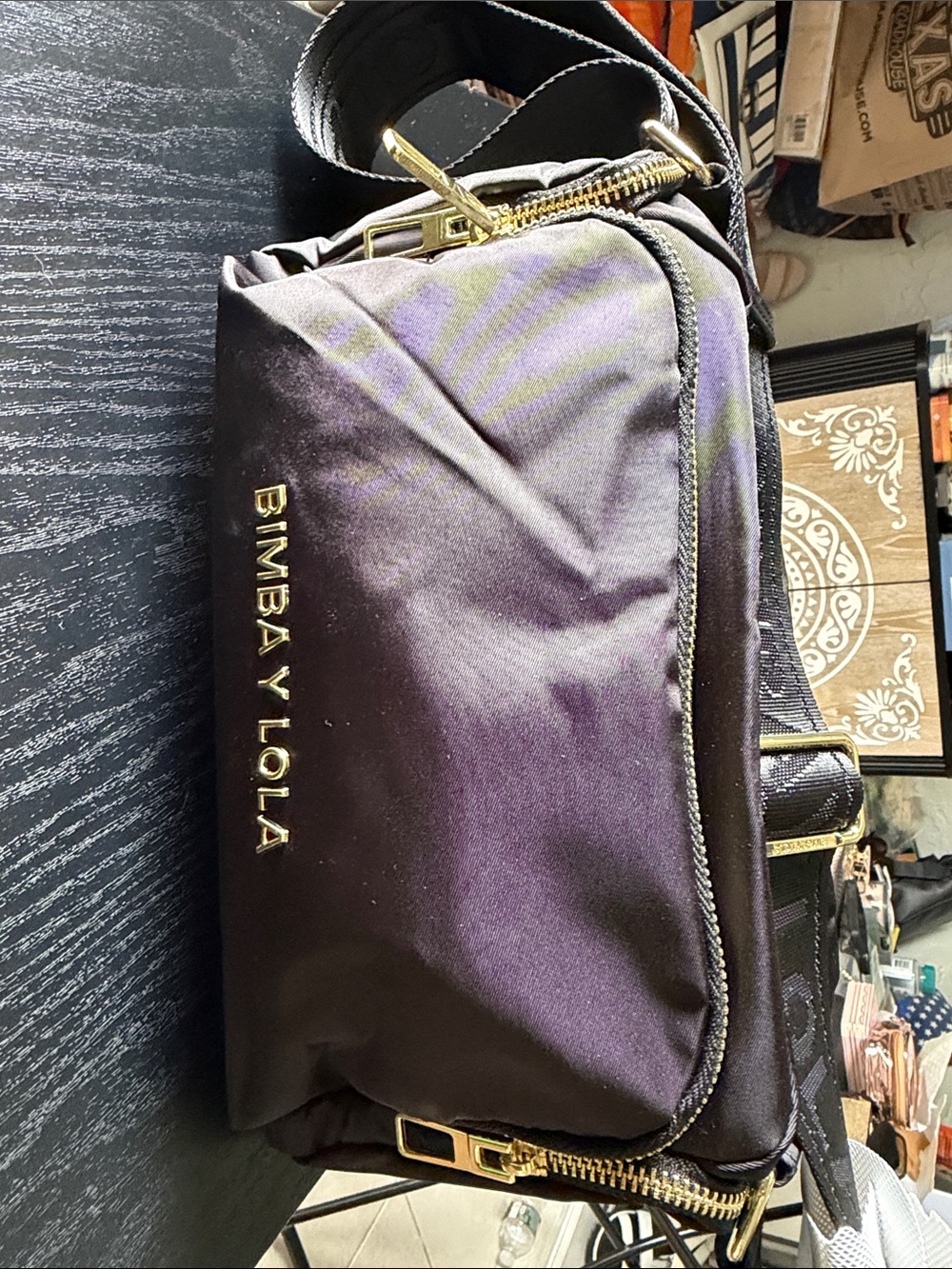 Bimba y Lola Black Crossbody Bag with Gold Hardware